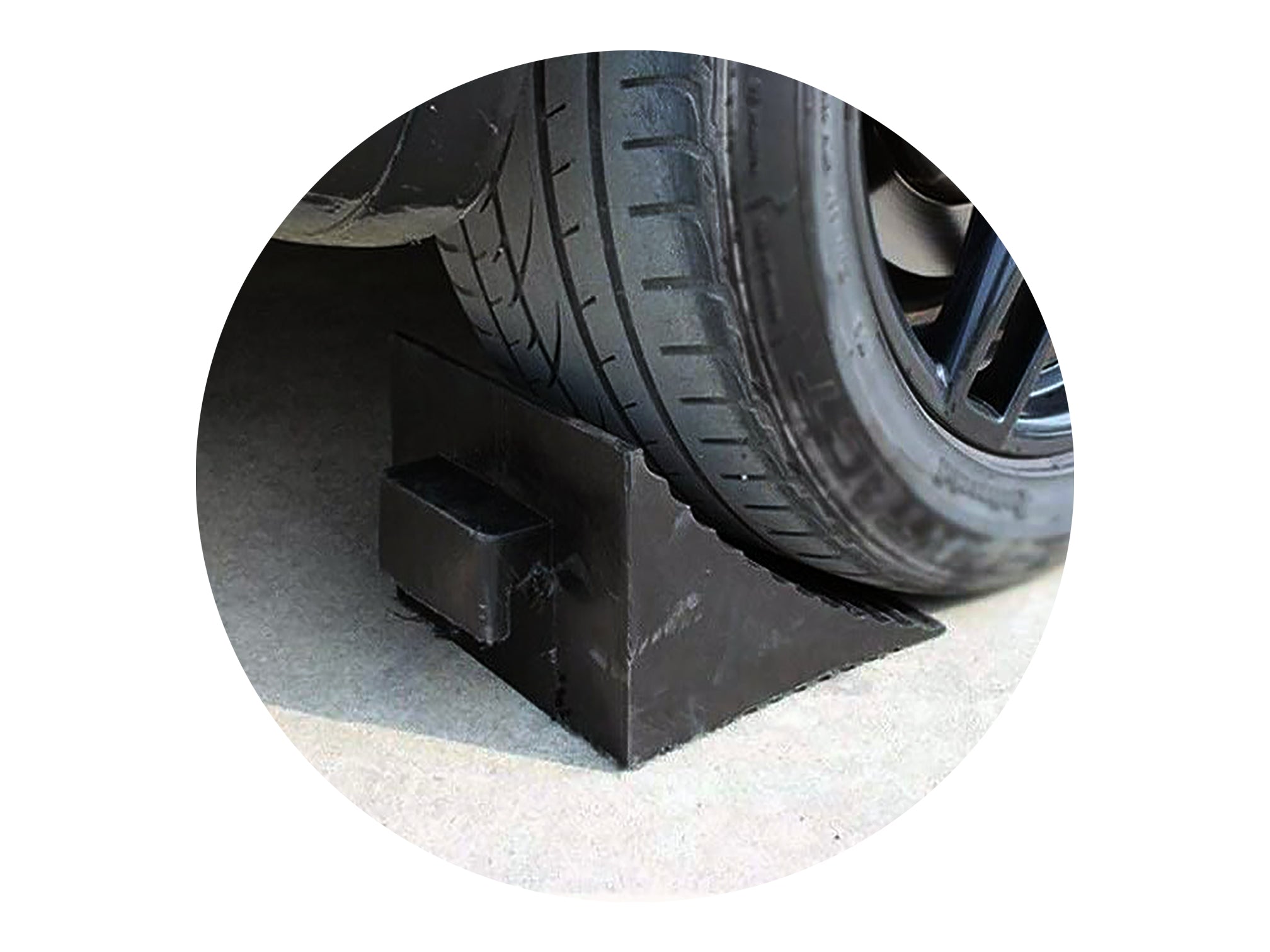 WC-1 - Rubber WHEEL STOP Wedge - Reflective Stop Wedge - Garage & Parking - Portable Handle for Travel Trailers - Trucks, Commercial Vehicles & Campers Wheel Chock WC-1 - Rubber WHEEL STOP Wedge - Reflective Stop Wedge - Garage & Parking - Portable Handle for Travel Trailers - Trucks, Commercial Vehicles & Campers Wheel Chock